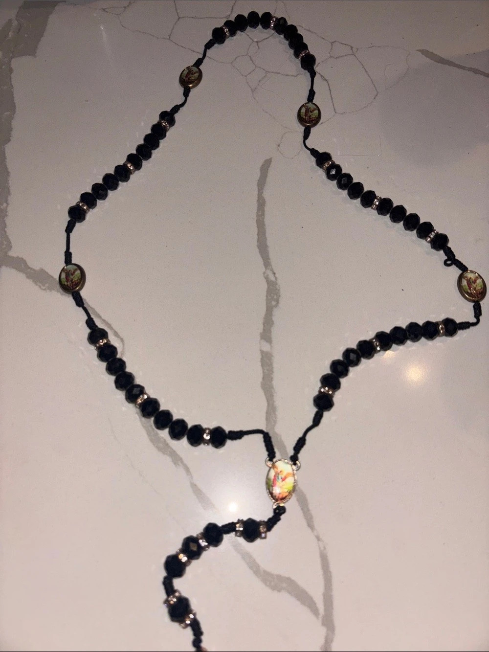 Black Beaded Cross Pendant Necklace, rosary beads 📿